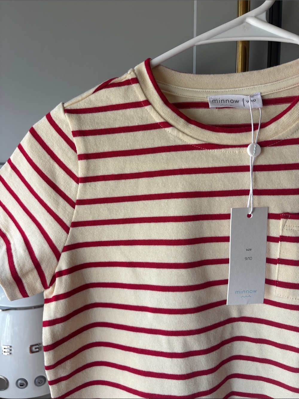 ❤️… Minnow unisex Cream & Red Striped  Boatneck Pocket Tee